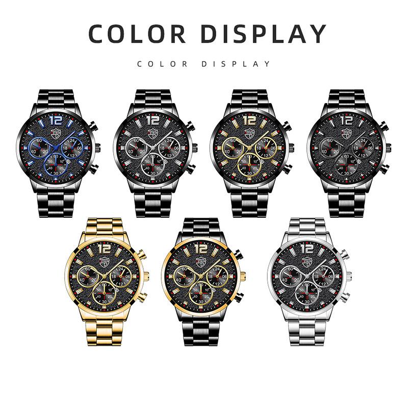 Trendy Fashion Herren Kalender Uhr Edelstahl Uhr Student Uhr Casual Quarz Uhr Männer