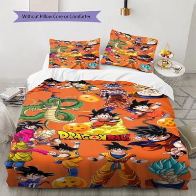 Son Goku Pattern Bedding,Quilt Set Quilt Cover Pillowcase Home Birthday Gift (1 * Duvet Cover + 2 * Pillowcase, Without Core)
