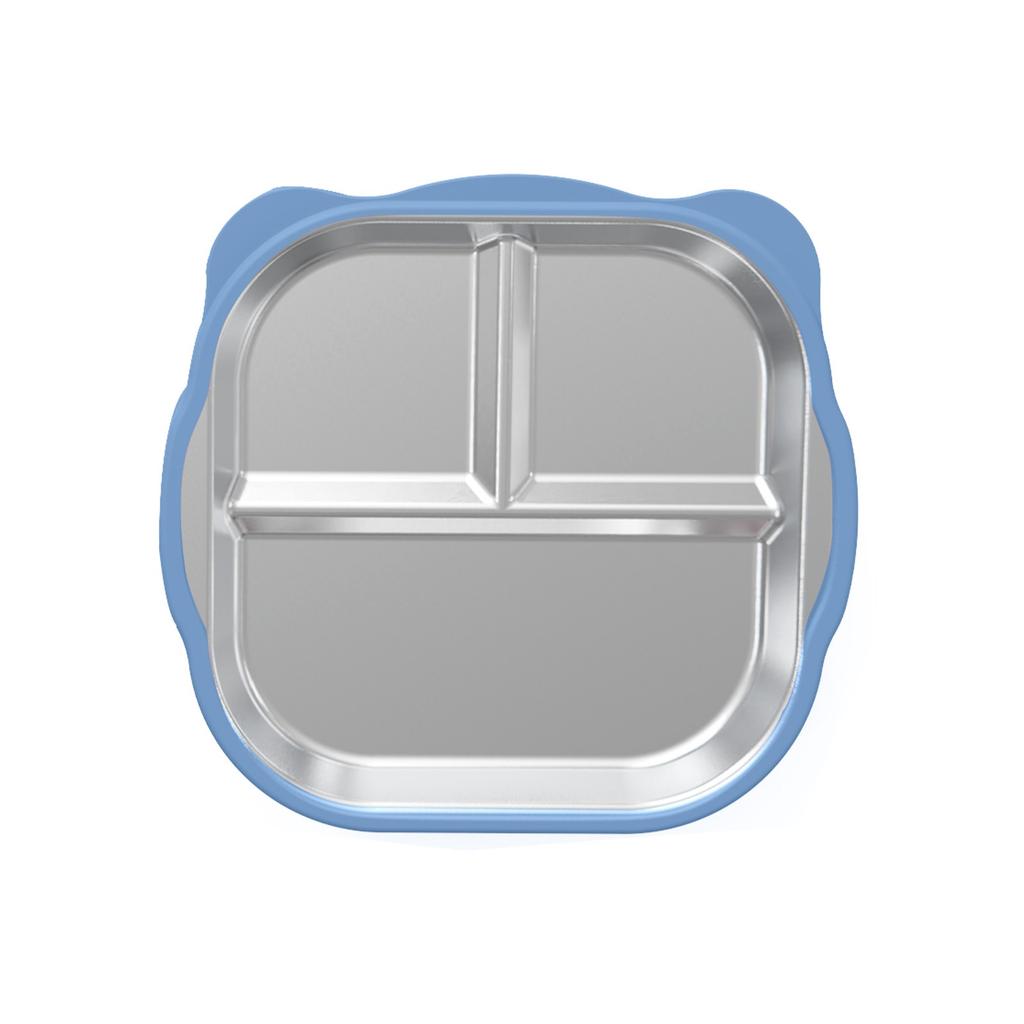 New Stainless Steel Baby Feeding Plate, Food Grade Silicone Suction Divided Plate, -Fall Heat Resistant Kids Dinner Plate