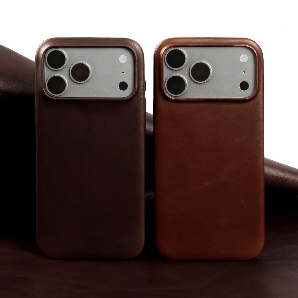 For Magsafe Case for iPhone16Pro Max 15 17 Pro Max 14 13 Retro Full Grain Cowhide Genuine Oil Wax Pattern Leather Magnetic Cover