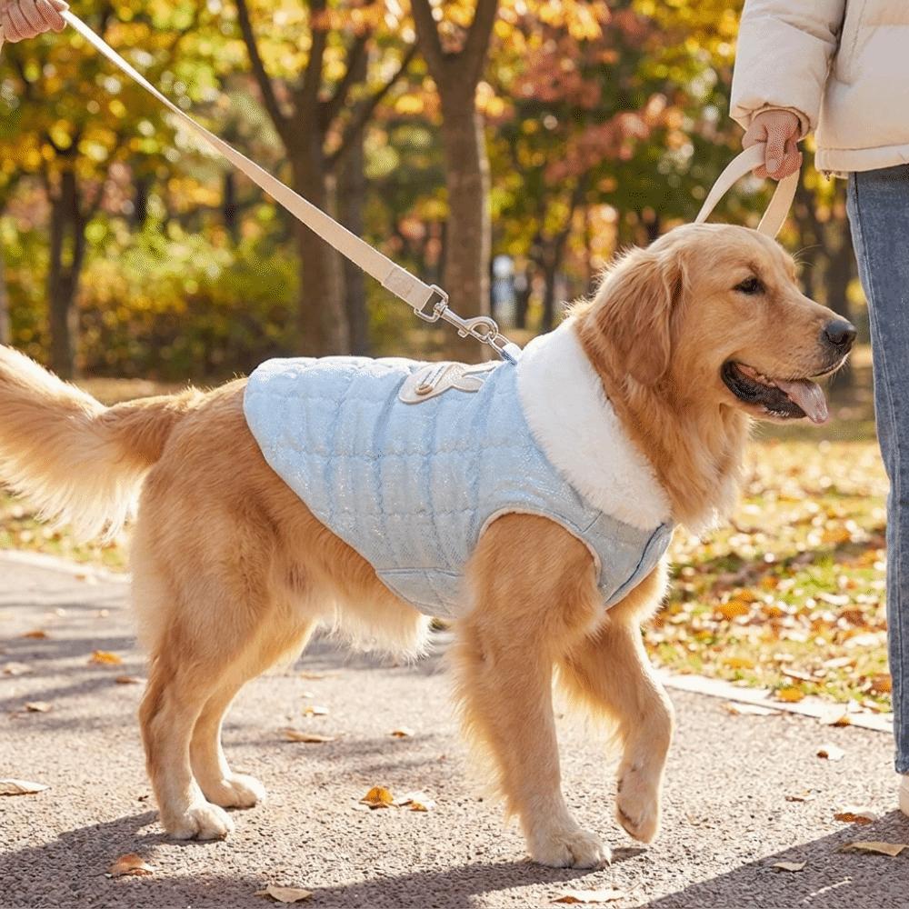 Princess Style Quilted Cotton Dog Thermal Jacket Fluffy Collar Button Style Pet Sweater Soft Warm Winter Dog Coat Indoor