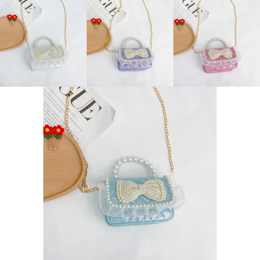 Entzückliche Koreanische Prinzessin Mini-Handtasche Mit Perlenkette Für Kinder Stilvolle Spitze am Rand