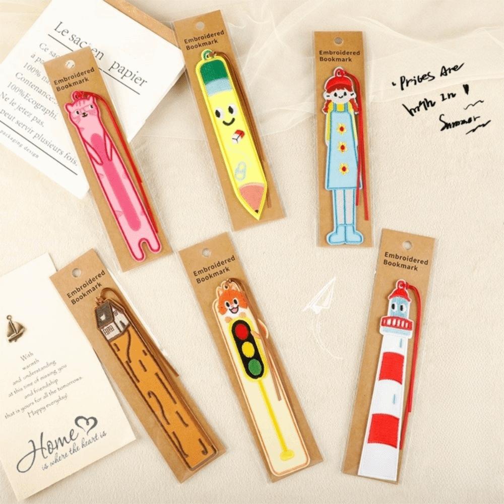 with Rope Embroidery Bookmarks Fabric DIY Decor Cloth Patches Cute Fabric Page Marker  Reading Gift