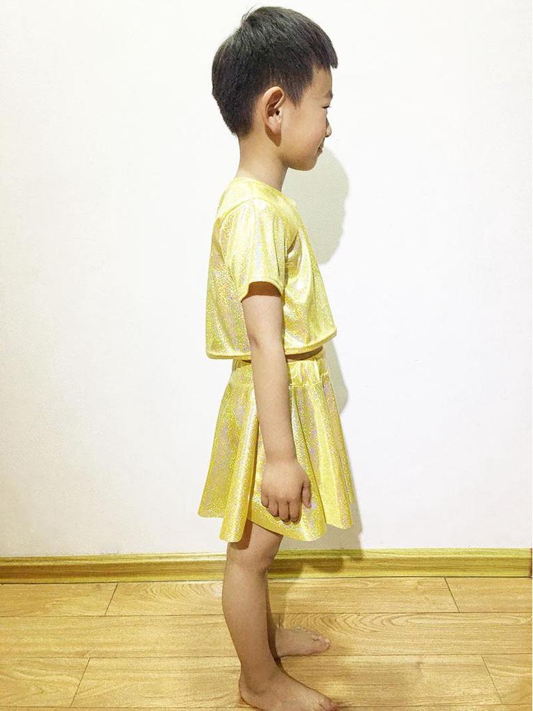 Top Scurt Copii Strălucitor cu Paiete - Mânecă Scurtă Decupat Elastic