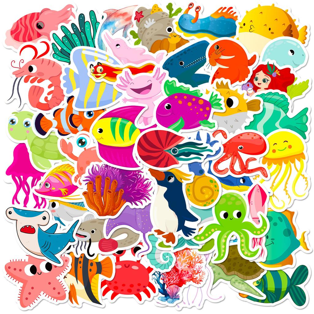 100 Niedliche Cartoon Meereslebewesen Aufkleber DIY Spaß Handkonto Handyhülle Flacher Kühlschrank Skateboard Dekoration