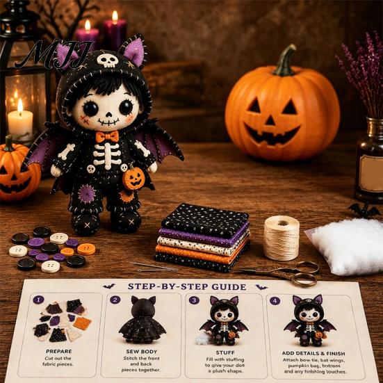 Bastelset für Kinder und Erwachsene Skelett Hexe Patchwork-Set, Gothic Mädchenpuppe DIY Gruselige Halloween-Näherei für Erwachsene Teenager Handgemachtes Geschenk Handarbeits-Starter