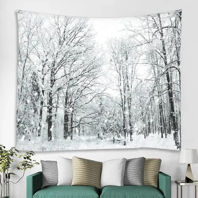 Winter Wandteppich Wald Verschneiter Kiefernbaum Wandteppich Sonnenaufgang Naturlandschaft Wandteppich Wandbehang Dekor für Schlafzimmer Wohnzimmer Studentenwohnheim