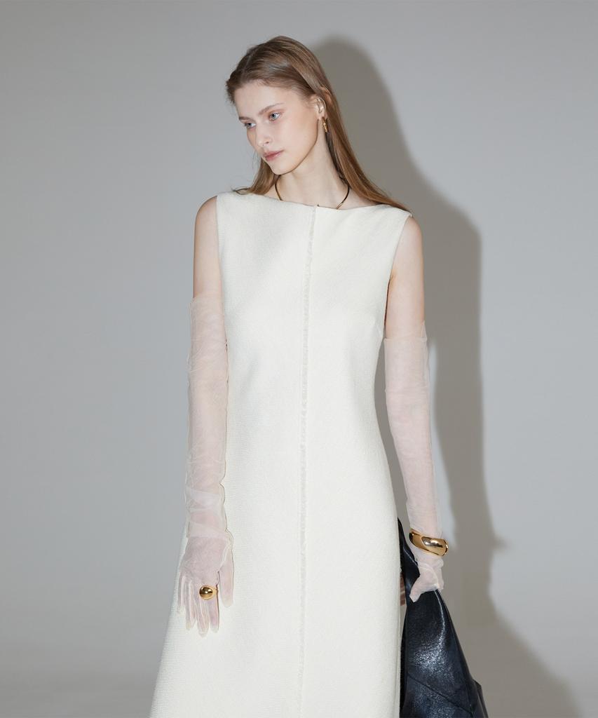 Rene J Sand Tweed Long Dress