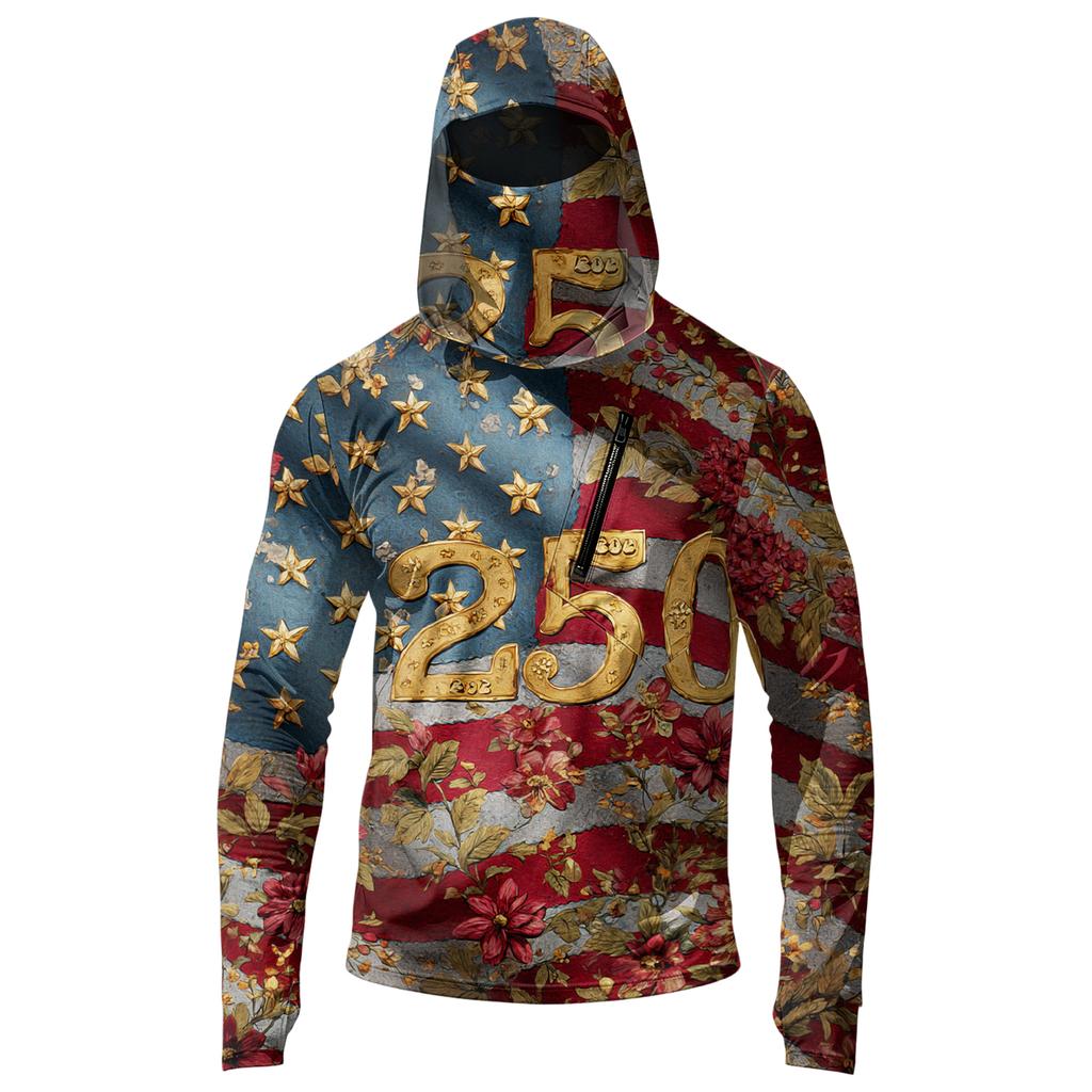 Men’s Casual Hooded Long Sleeve Sun Protection Top with Independence Day Print Lightweight Pullover for Outdoor Activities