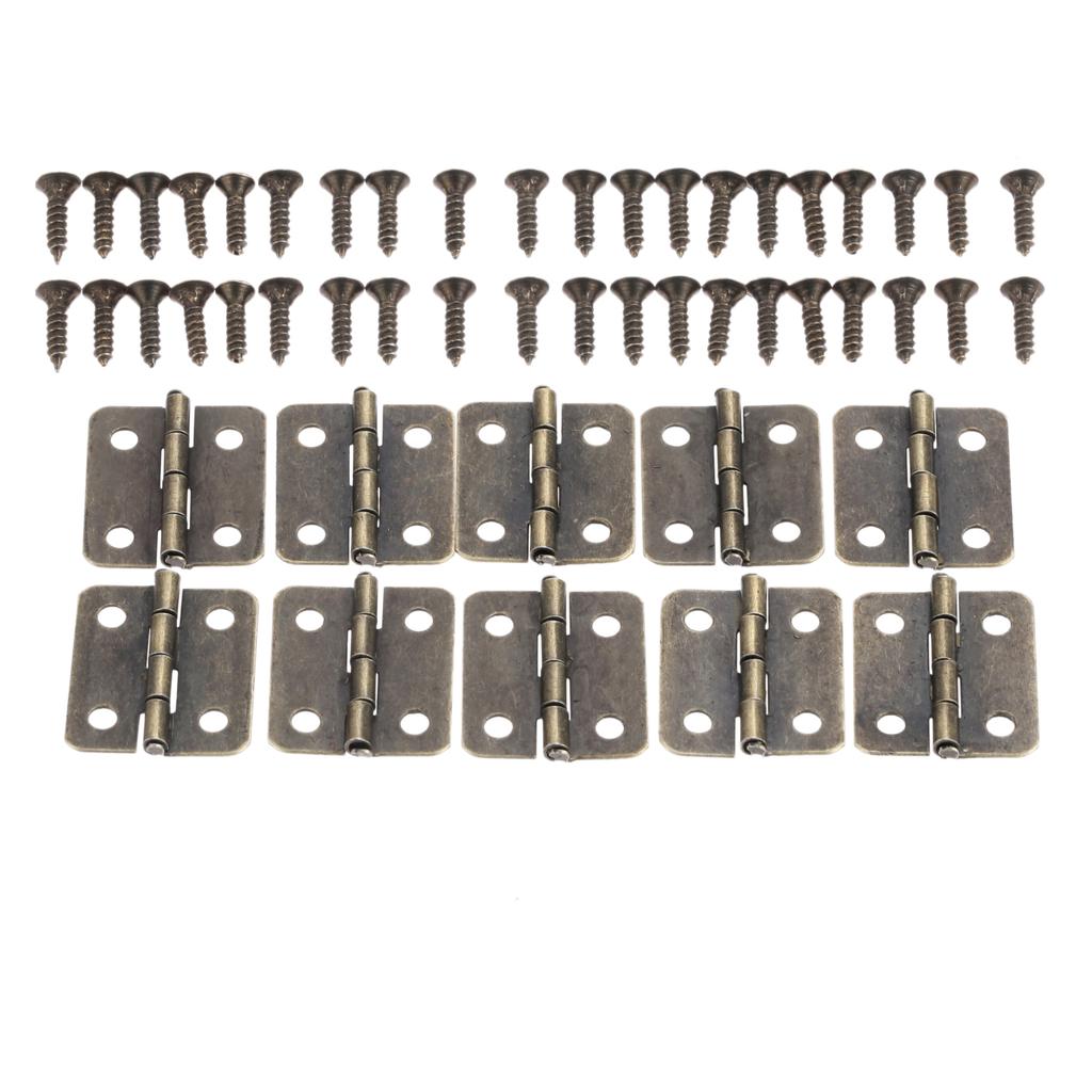 10Pcs Antique Door Cabinet Luggage Furniture Hinges Jewelry Wood Boxes Hinge Home Decoration w/Screw 18*16mm Bronze/Silver/Gold