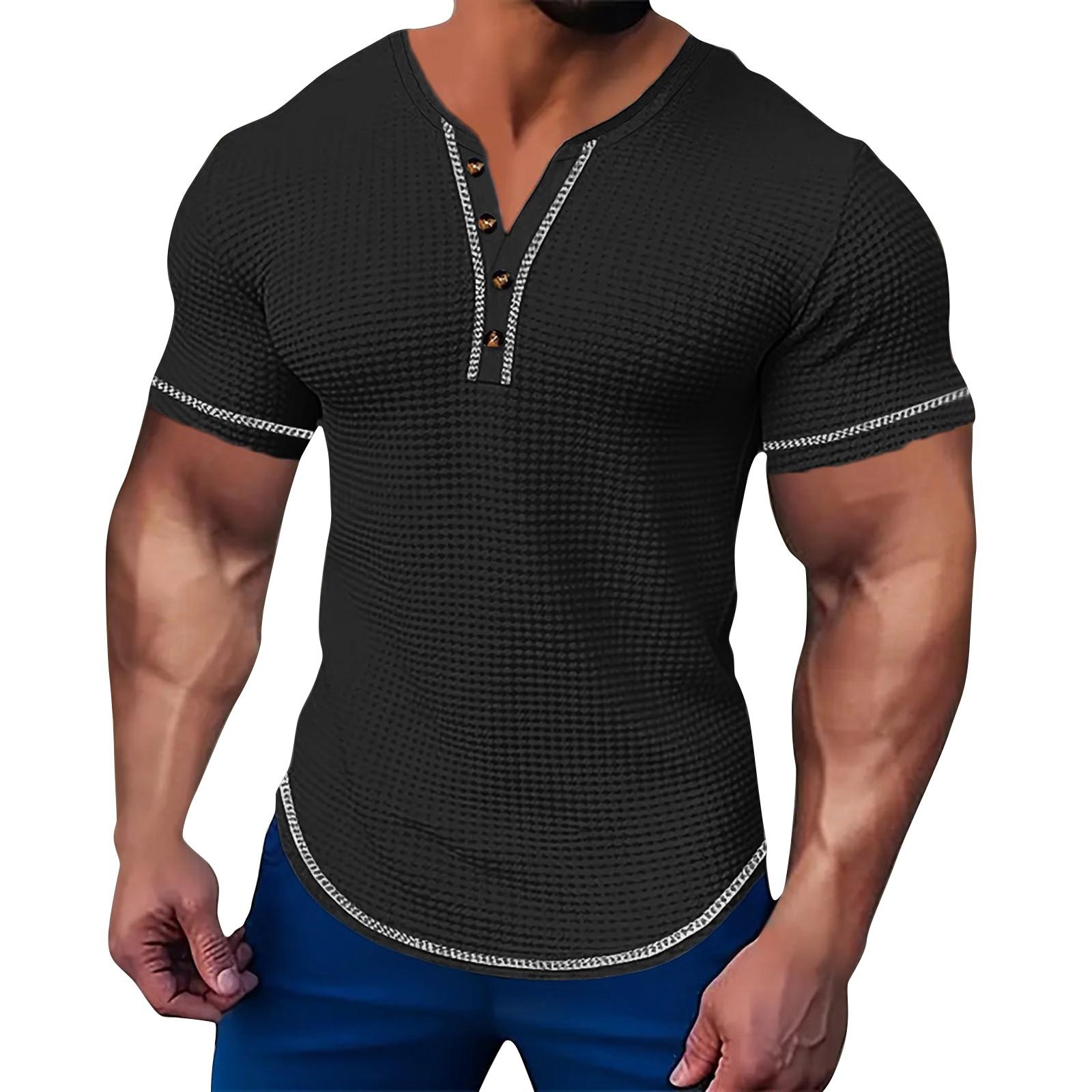 

Мужские летние однотонные топы с коротким рукавом, мужские повседневные модные топы L чёрный