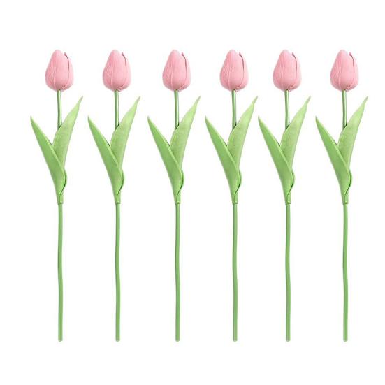 6 Pcs Artificial Tulip Flowers Real Touch Faux PU Tulip Bouquet Fake Flower Arrangement for Home Room Office Party Wedding Decoration