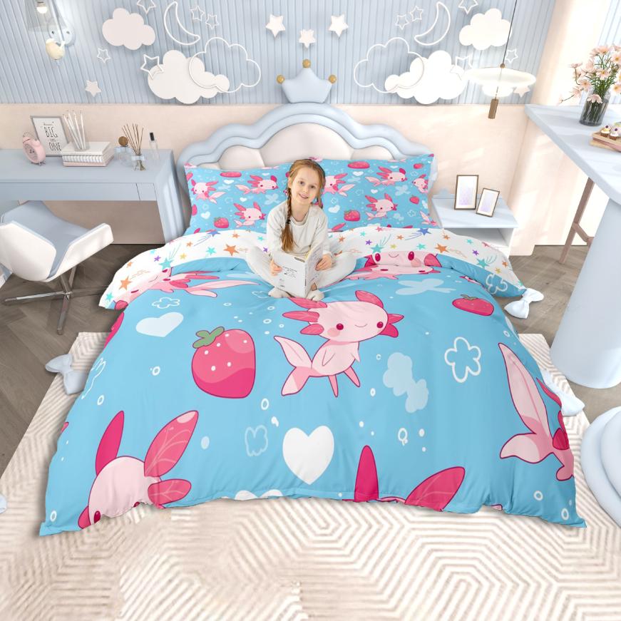 

Комплект пододеяльника Homewish Lovely Salamander Axolotl, Постельное белье с волшебными морскими животными, Комплект постельного белья с принтом желтых звезд для детей DE XS 100x135cm 2pcs&set