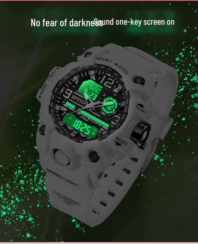 SANDA Tecnología Negra Doble Pantalla Impermeable Adolescente Casual Reloj Despertador