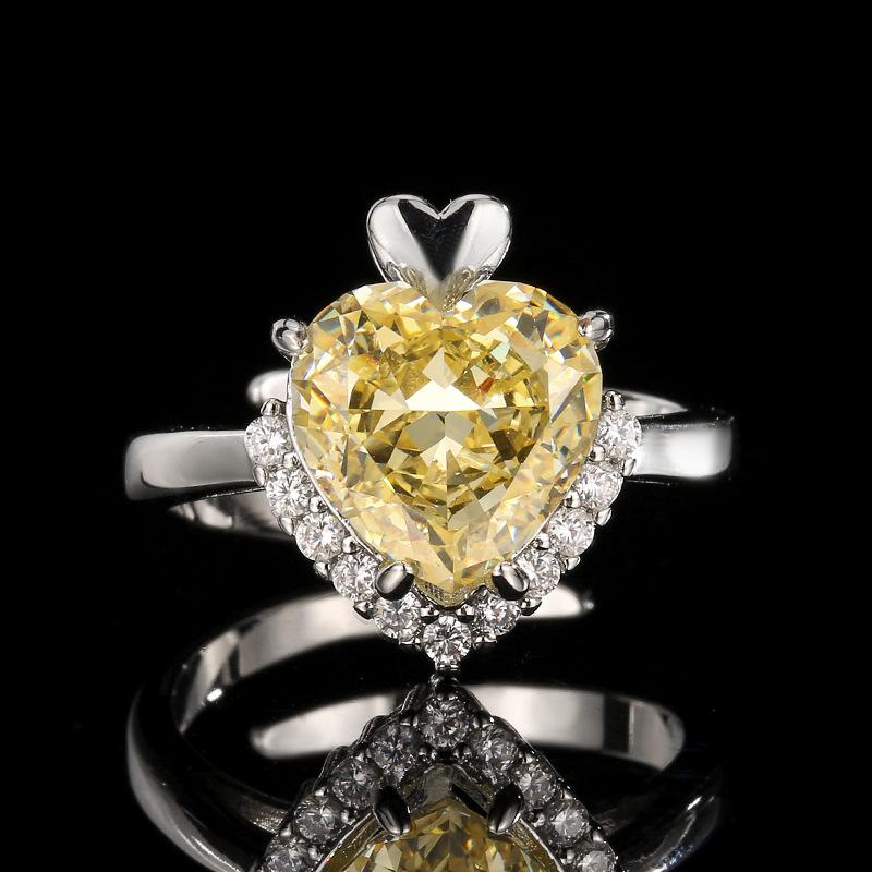 Jewelry Set Heart Shaped High Carbon Ice Flower Cutting Fashion Light Luxury Color Treasure Ring Earnail Necklace