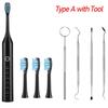 Sonic Electric Toothbrush for Adults Black Smart Timer 6 Modes Deep Clean Toothbrush with 4 Brush Heads Toothbrush Oral Care