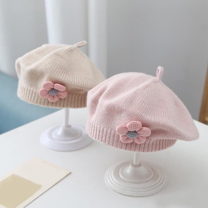 Winter Toddlers Beret Princess Girls Warm Hat Lovely Knitted Caps Windproof Hats Baby Stylish Bonnet for Infant 6M-4T