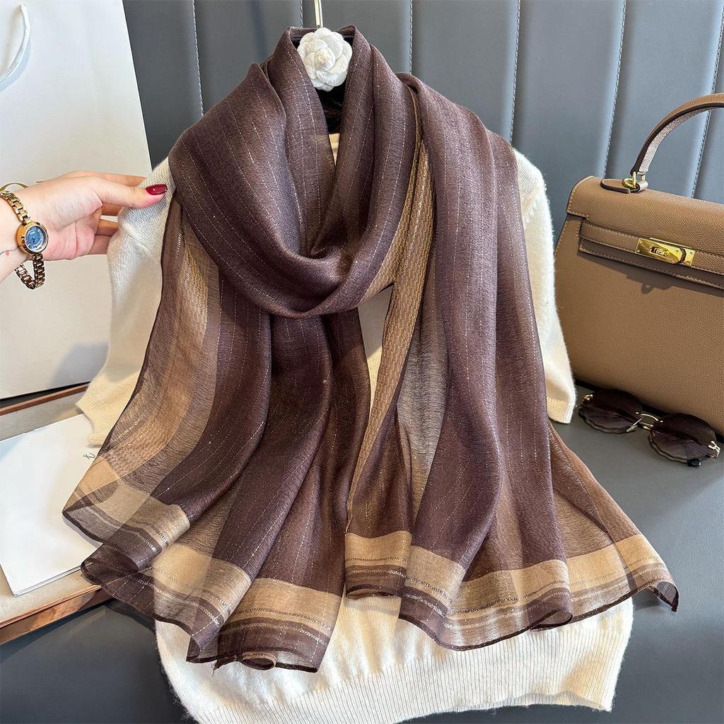 Women's Silk Scarf: High-End Korean Style Gold Thread, Autumn/Winter Shawl