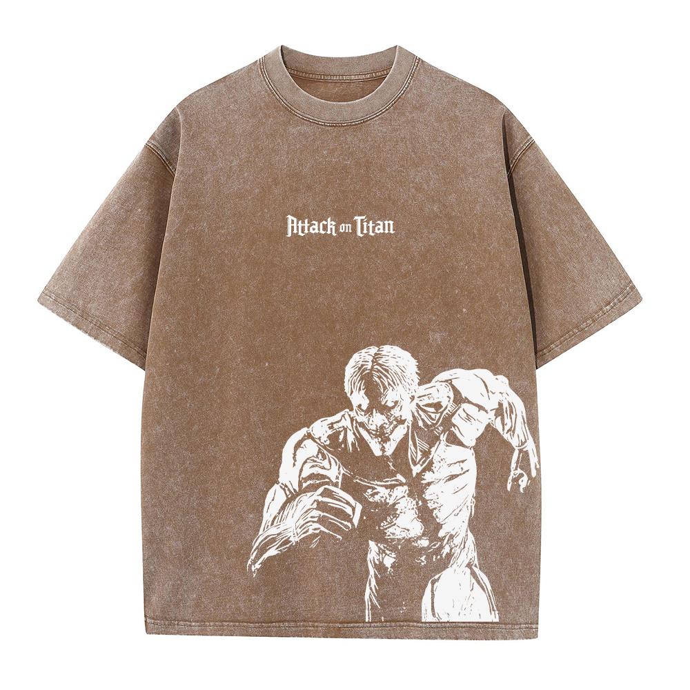 Anime Attack On Titan Eren Jaeger Printed Washed Cotton T-shirt Men Women Vintage Tshirts Oversized Harajuku T Shirt Male Tee