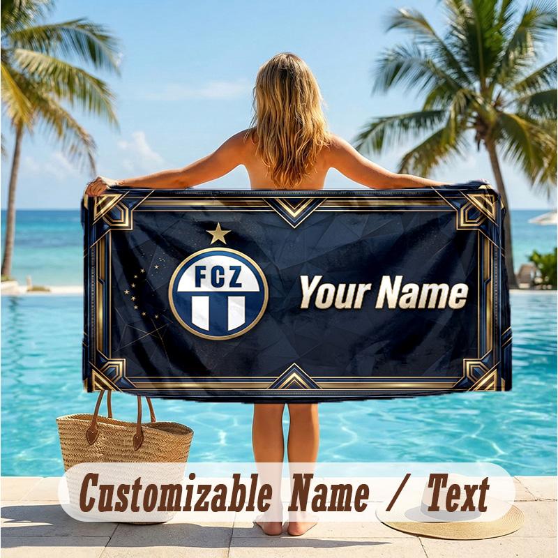 Custom Text Beach Towel, Soft Absorbent Swimming Multi-use TowelFC Zürich