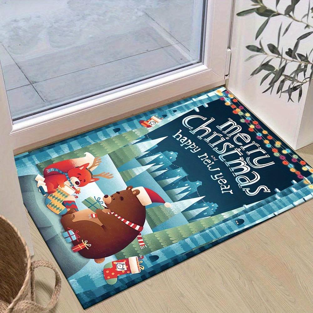 

1pc Christmas Themed Rug, The Fox and The Bear Celebrate Christmas Print, Bedside Carpet, Non slip Laundry Room Mat, Machine Washable Water 60cm by 90cm