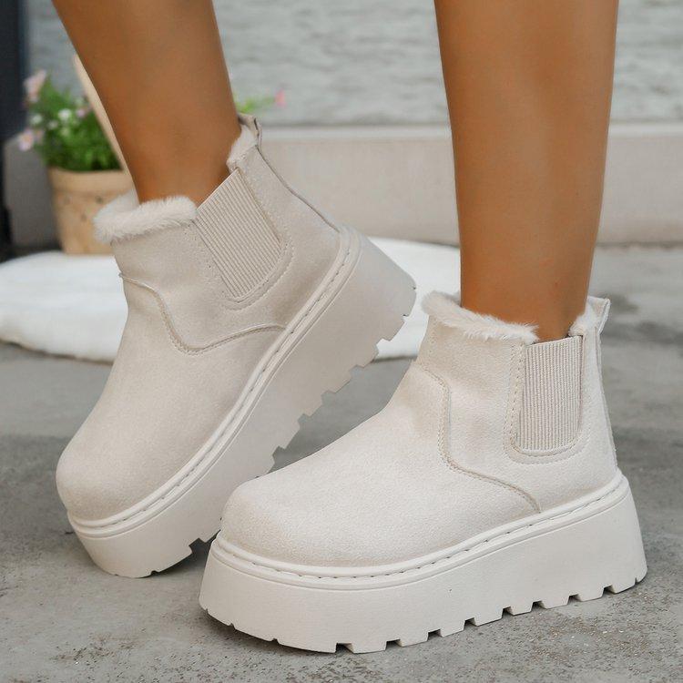Large size thick-soled medium tube snow boots for women, new autumn and winter velvet thickened one-pedal cotton shoes for women