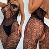Women Fishnet Hollow Bra Sets Black Sexy Open Buttocks Underwear Lace Bodystockings Erotic Hanging Neck Bodysuit Lingerie Set