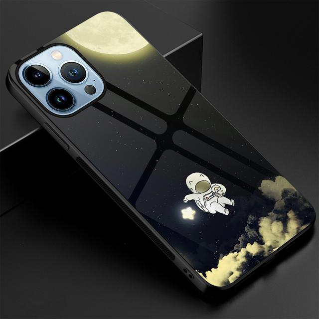 Niedliche Astronauten-Hülle aus gehärtetem Glas für Iphone 14 13 11 12 Pro Max Mini Xs Xr X 7 8 6s Plus Se 2022 Cover Protection Shell Capas