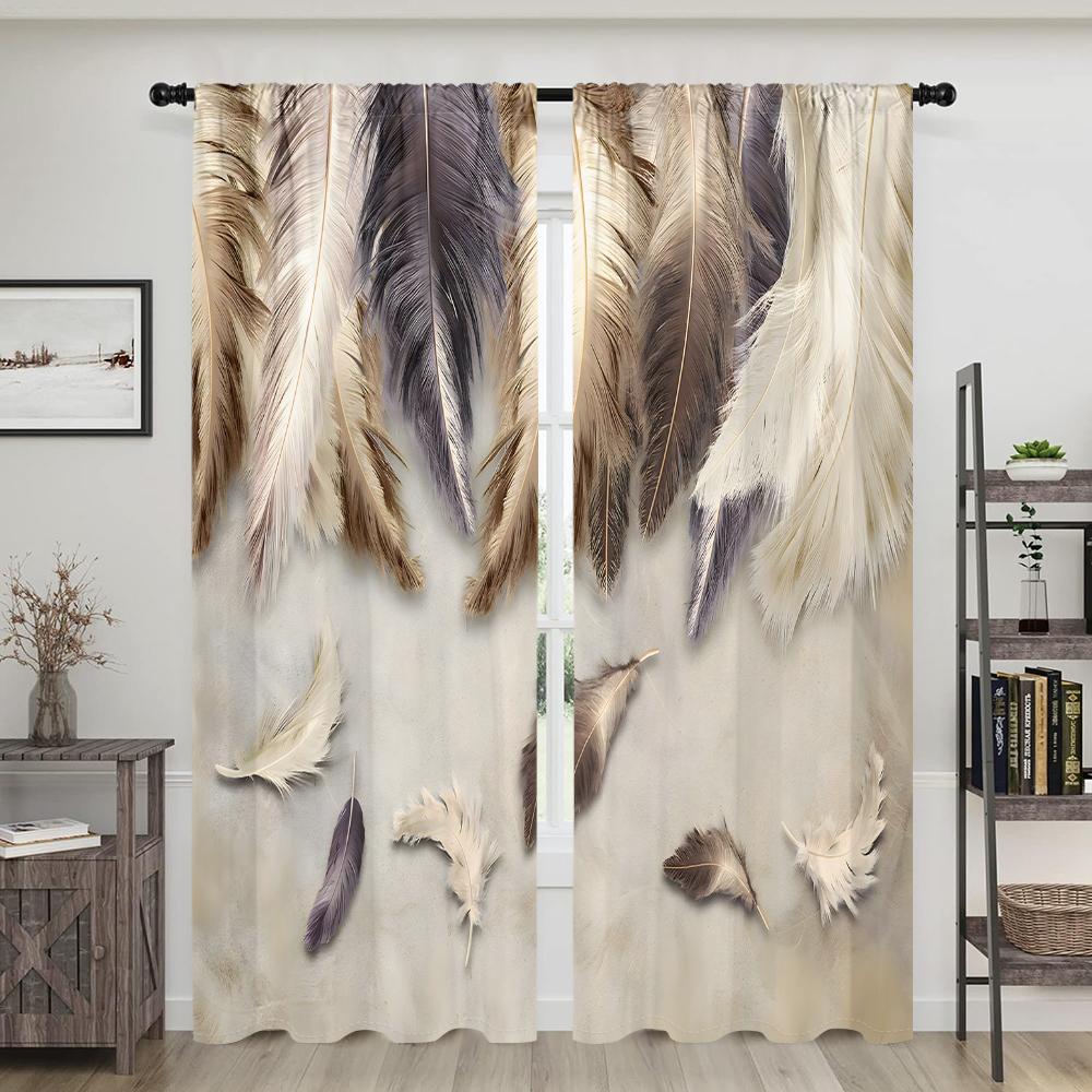 2 piezas, cortinas de plumas - semi opacas - adecuadas para sala de estar, dormitorio, cocina, decoración del hogar