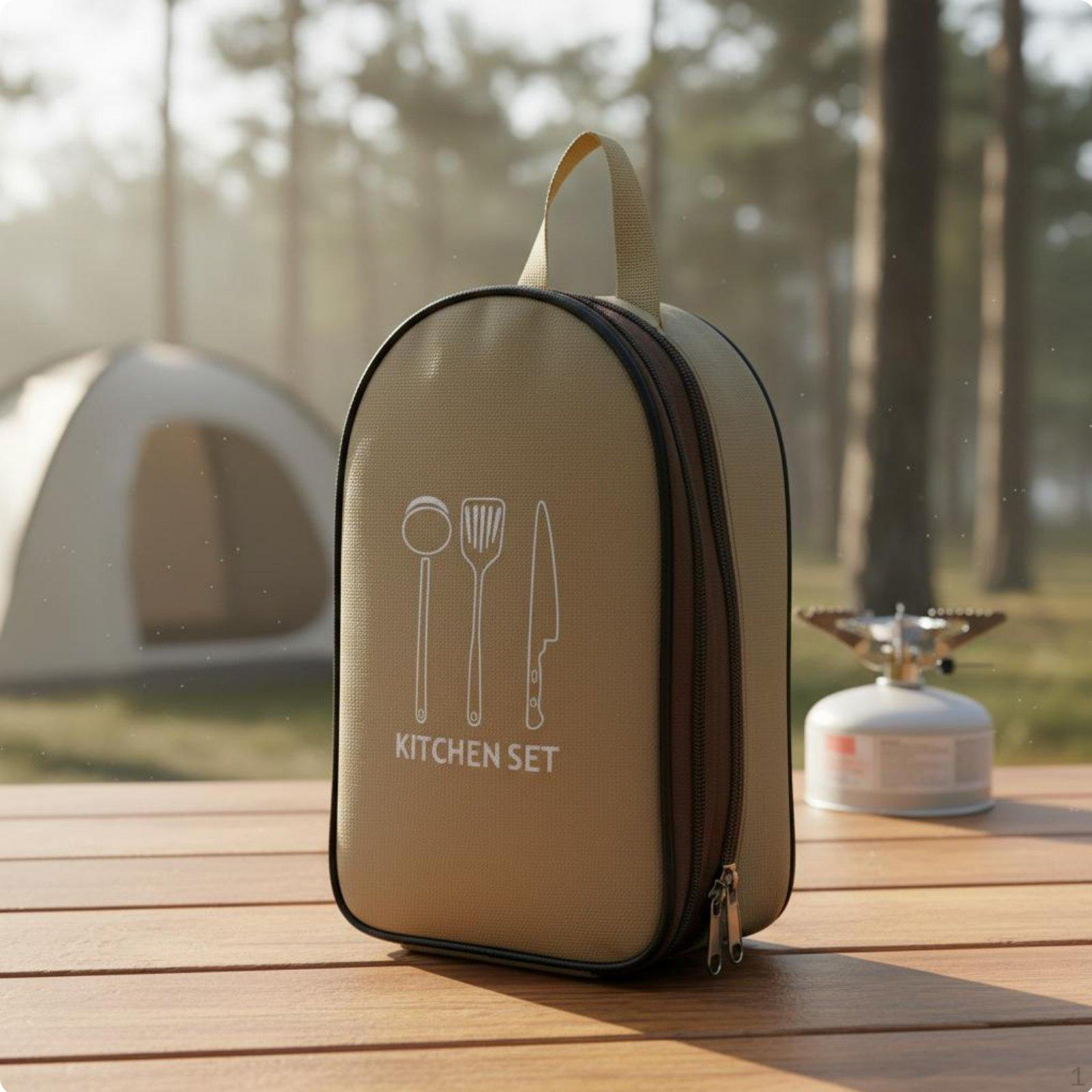 Outdoor Cooking Utensil Bag Portable Tool Case MultiCompartment BBQ Storage
