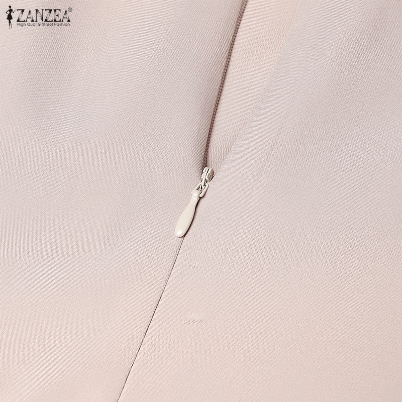 ZANZEA Abito casual da donna a maniche lunghe con scollo tondo tinta unita