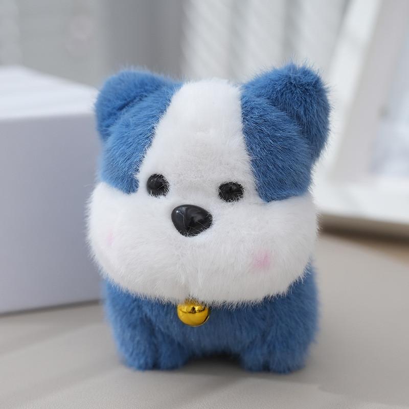 Adorable Plush Dog Keychain Pendant Soft Stuffed Toy Cute Blue And Brown Designs