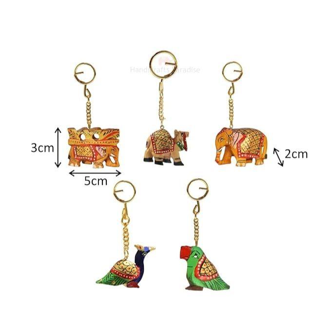 Unisex Carved Wooden Multicolour Key Ring - Set of 5