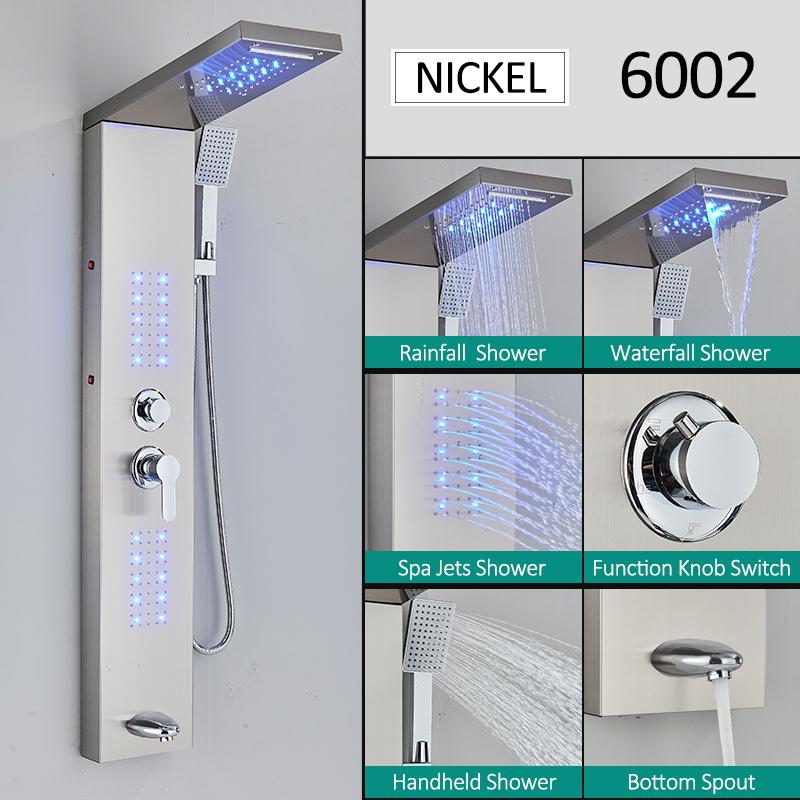 Black LED Shower Panel Tower System Rain Waterfall Shower Column Hydroelectricity Massage Body Spa Bath Shower Faucet Mixer