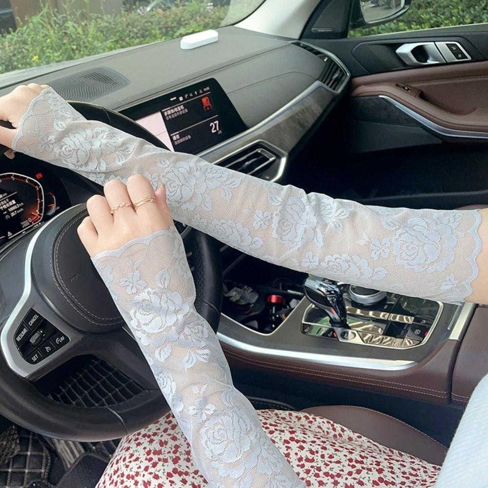 1 Pair UV Protection Fingerless Long Gloves Long Lace Arm Sleeve Fashion Arm Sleeves Sports