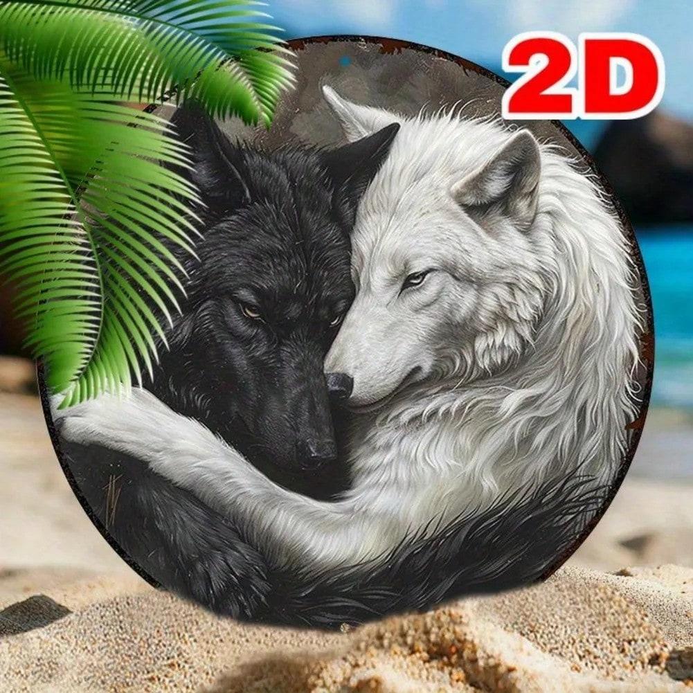 Metal Wolf Wall Art 8x8 Inch Aluminum Sign Black White Home Decor