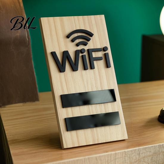 Desktop WiFi Password Display Wifi Sign Tabletop Wooden WIFI Wireless Network Customizable Board for Restaurant Supermarket Office Home Bar