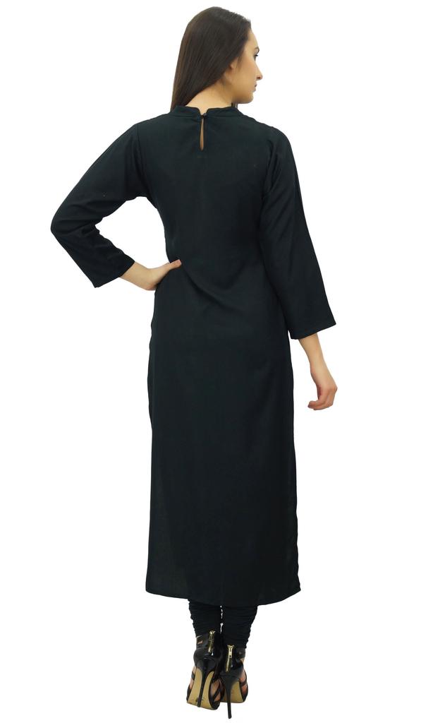 Bimba Women Full Sleeve Straight Kurta Ethnic Rayon Kurti Plain Long Tunic