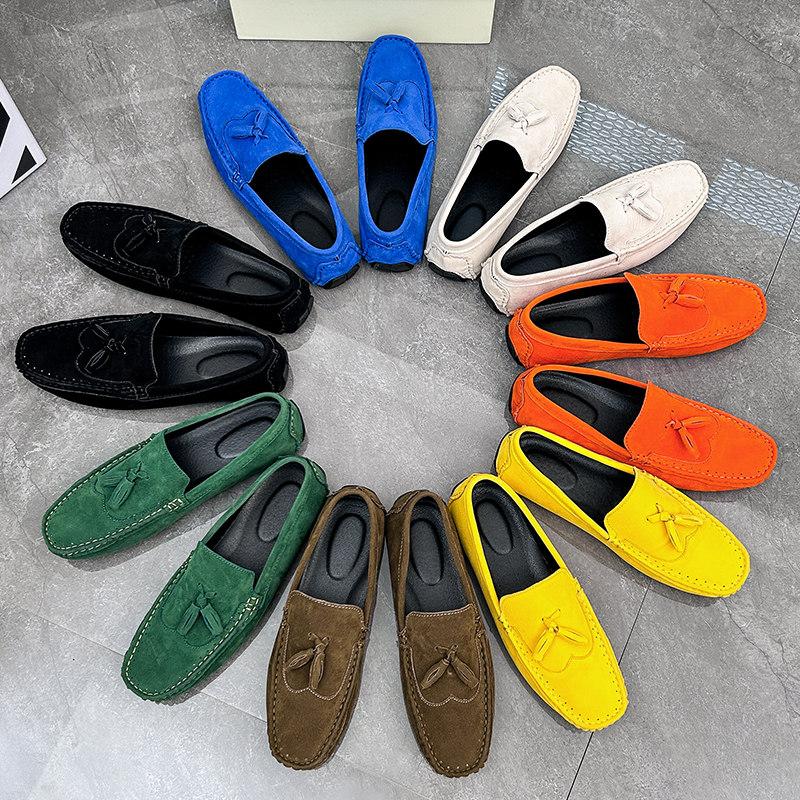 Fashion Hot Sale Fashion Yellow Flat Shoes for Men Comfortable Suede Loafers Man Slip-on Leather Casual Shoes Big Size 48 Zapatos Hombre