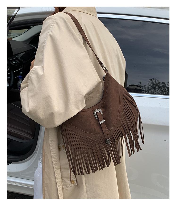 Vintage Suede Tassel Crossbody Bag - Autumn/Winter Fashionable Commute Tote