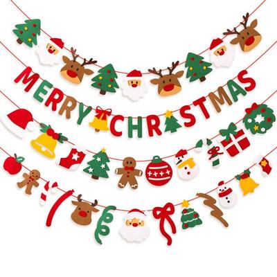 Hanging Ornaments Christmas Banner Festive Garland Pull Flag Design Merry Christmas Decor Felt Material Christmas Theme