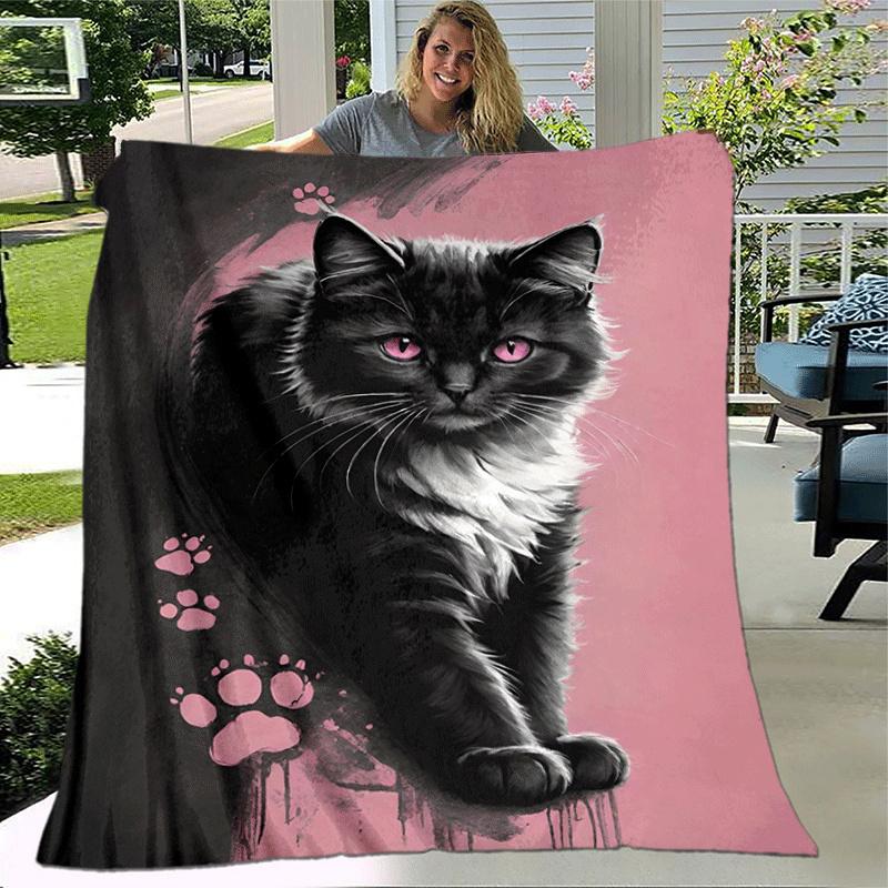 1pc Cat Printing Lightweight Flannel Blanket, Comfortable and Warm Blanket, for Camping Sofa Bed and Couch Office, Gift