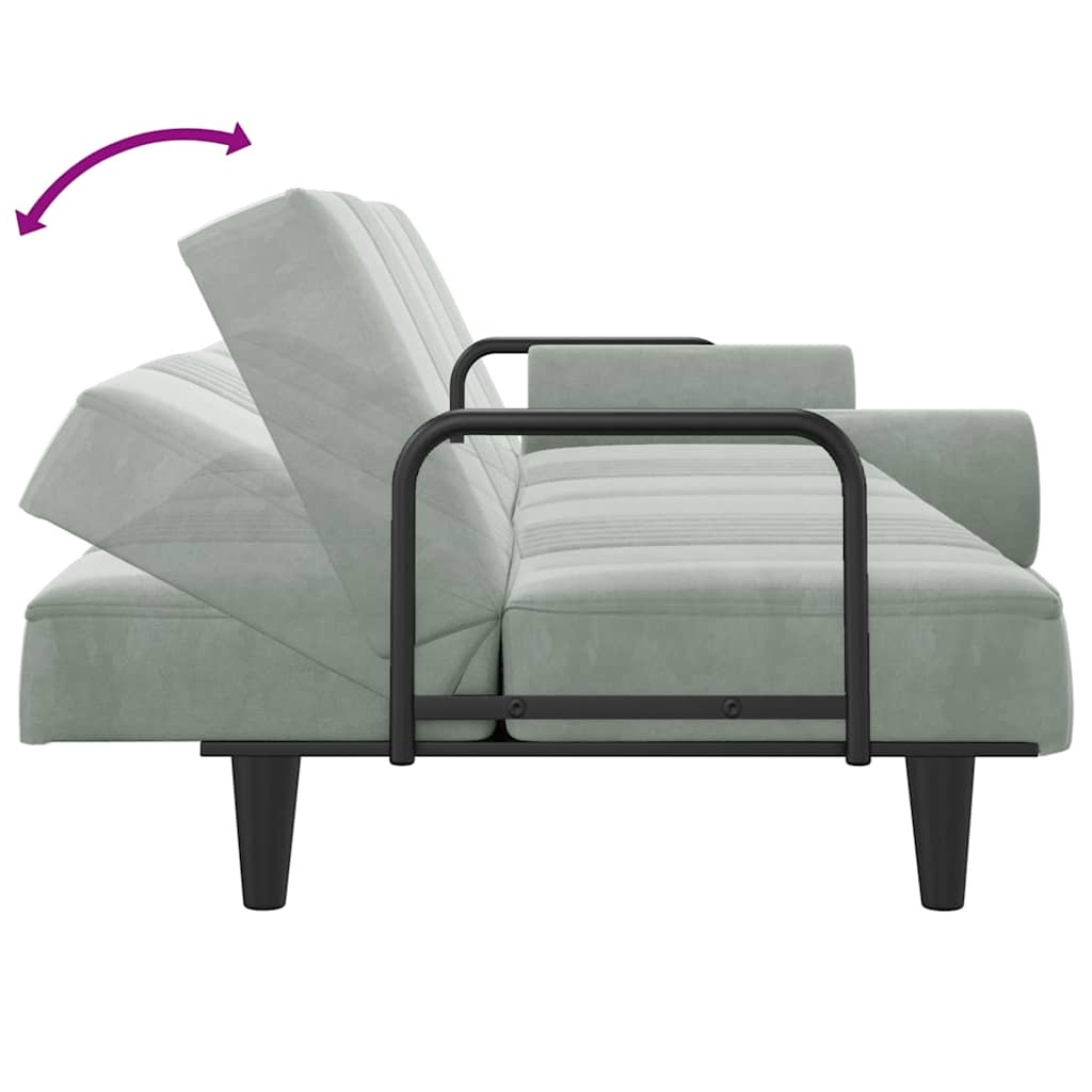 Sleeper Sofa with Armrests Light Grey Velvet