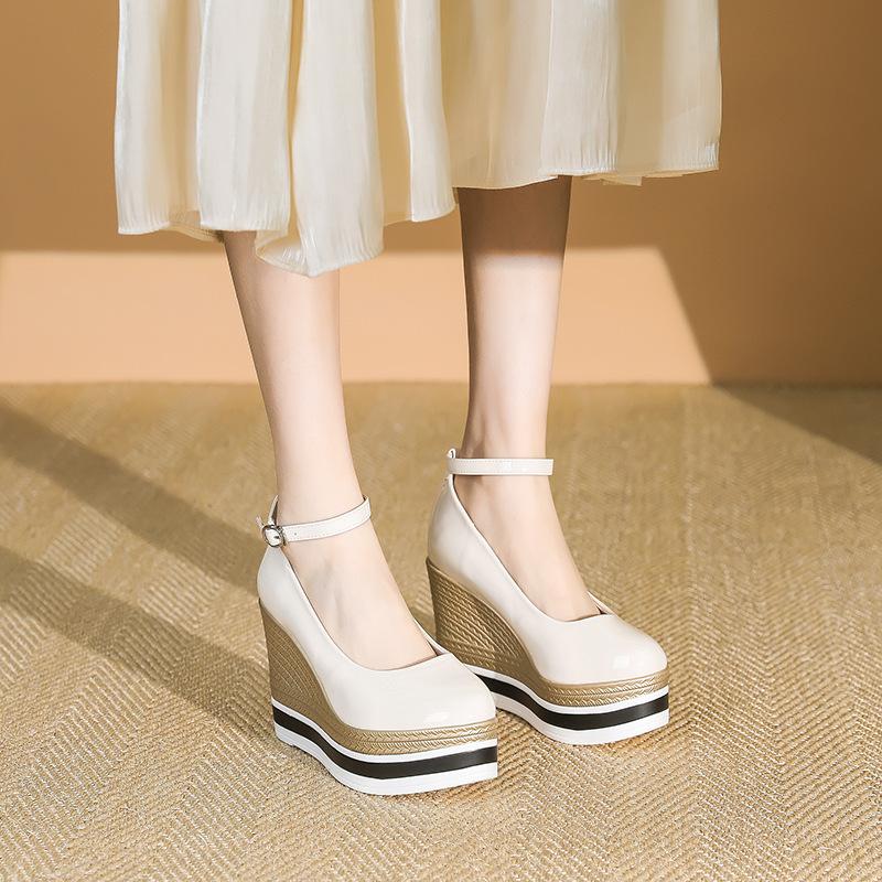 Dámské boty na klínu s kulatou špičkou, vysoký podpatek, platforma, univerzální lodičky, silná podrážka, dámské ležérní společenské boty, elegantní, De Mujer