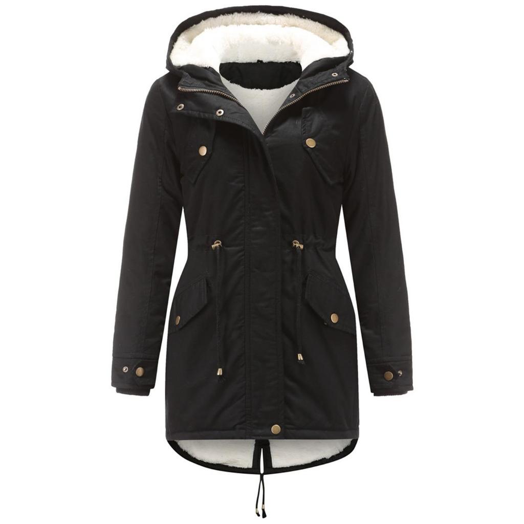 Manteau Parker à Col Capuche Coton Manteau Zippé Mi-Long Saison Hiver Manteau Chaud et Moelleux avec Veste en Coton