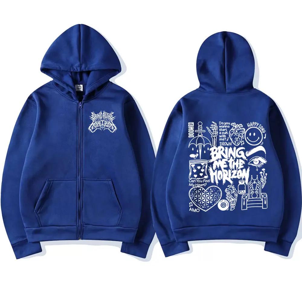 TheHorizon Zipper Hoodies Heavy Metal Rock Band Oversized Zip Up Sweatshirts Men Women Casual Harajuku Jacket Coats