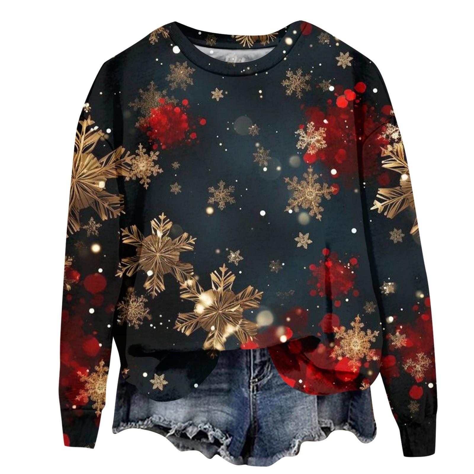 Женская модная рождественская принтованная толстовка с длинным рукавом и круглым вырезом — фото 4