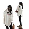 Women's White Long-Sleeve Loose Fit Velvet Base Shirt for Autumn/Winter 2025