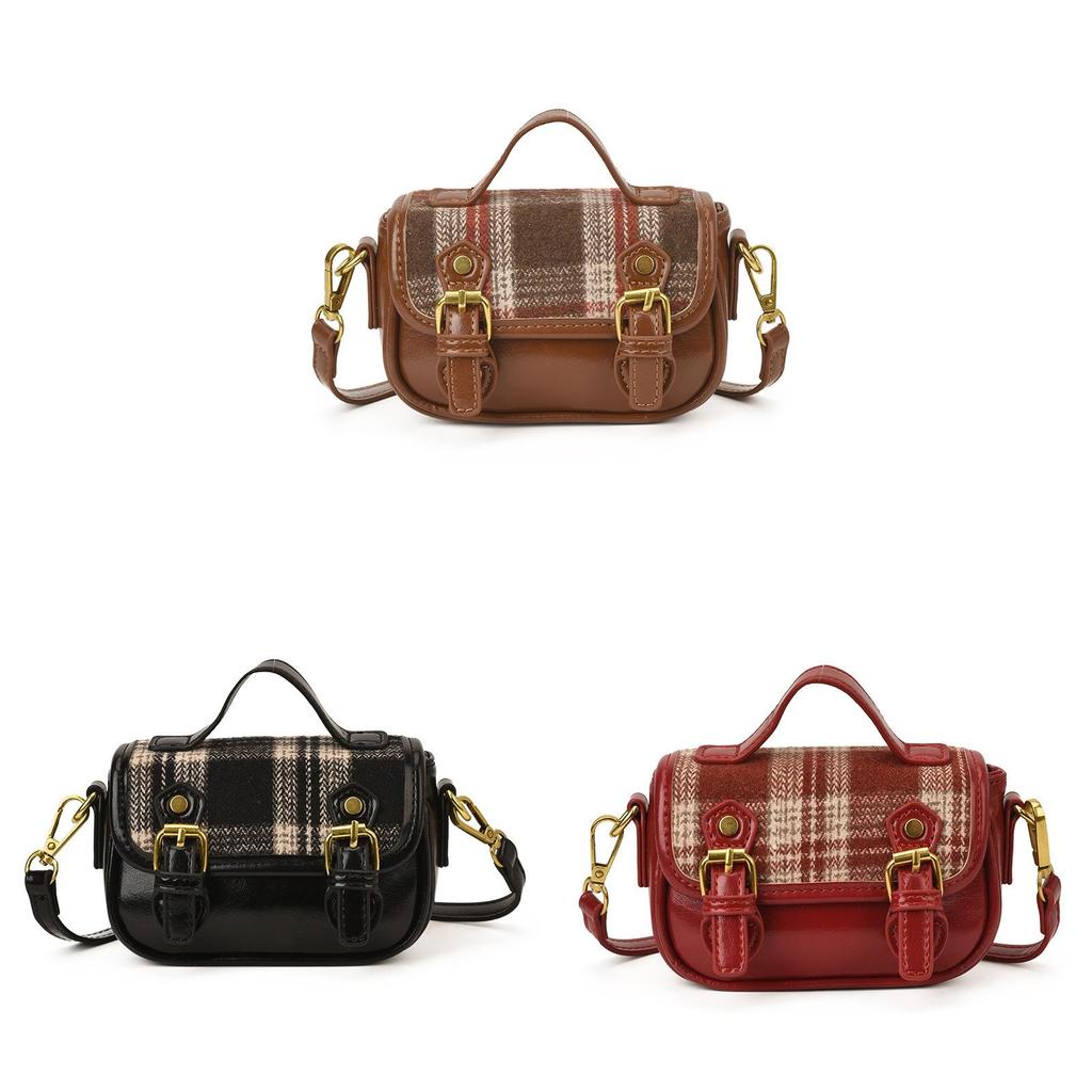 Canvas Casual Crossbody Bag For Kids With Lightweight Design And Trendy Grid Pattern