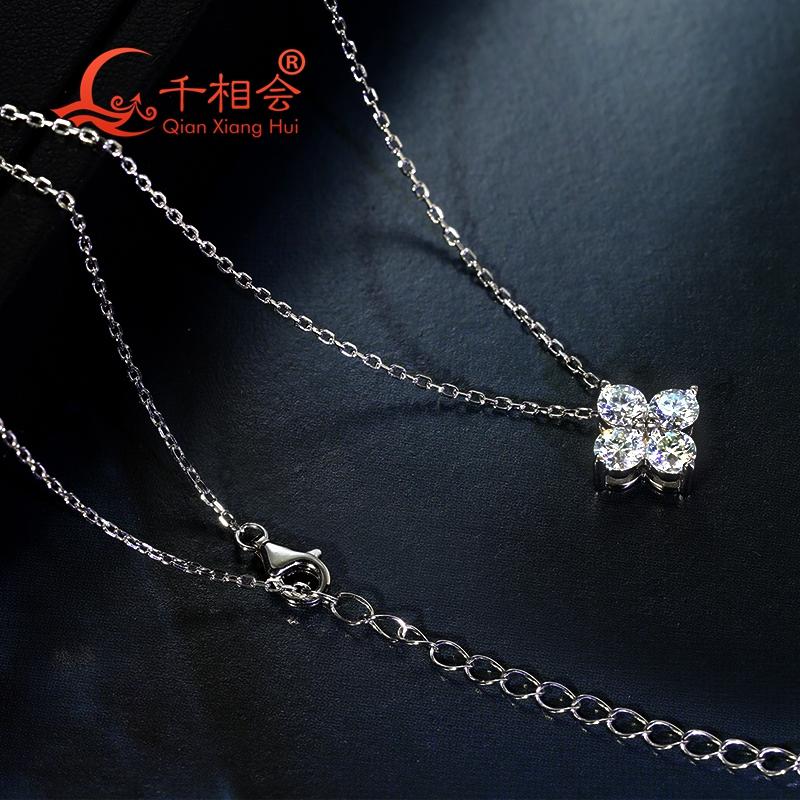 S925 Silver 1.2ct Round Four Leaf Clover White Moissanite Pendant Choker Necklace Jewelry Valentine's Day Wedding Date Gift